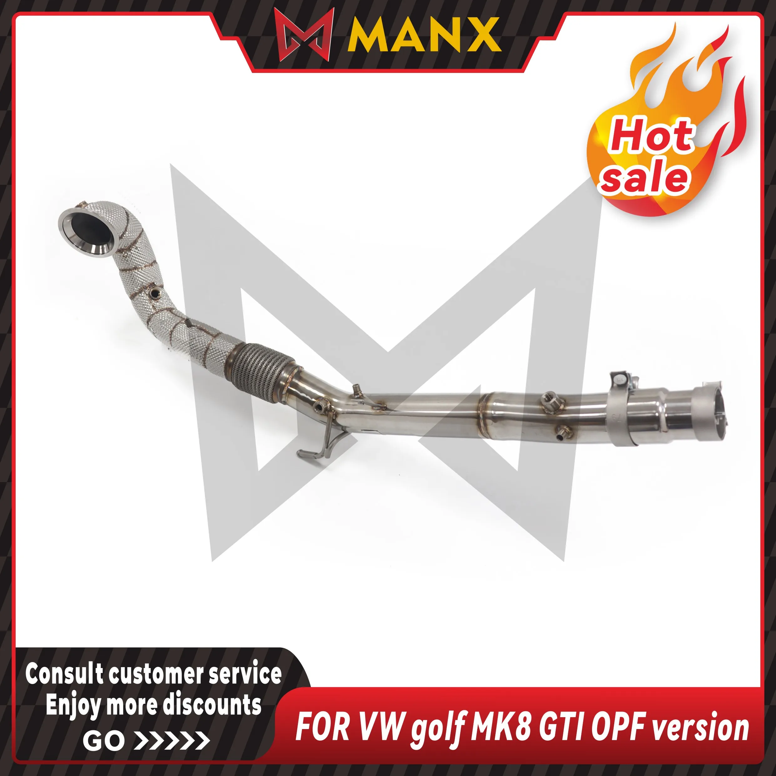 MANX Car Exhaust system for VW golf MK8 GTI OPF version Catalyzed Downpipe Catless Downpipe Stainless steels exhaust pipe