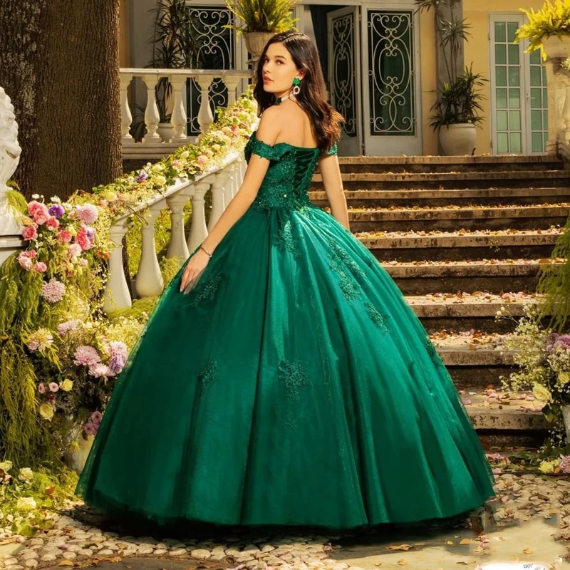 ANGELSBRIDEP Emerald Green Quinceanera Dresses Lace Appliques Sweetheart Beading Ball Gowns Prom Dress Vestido De 15 Anos Custom