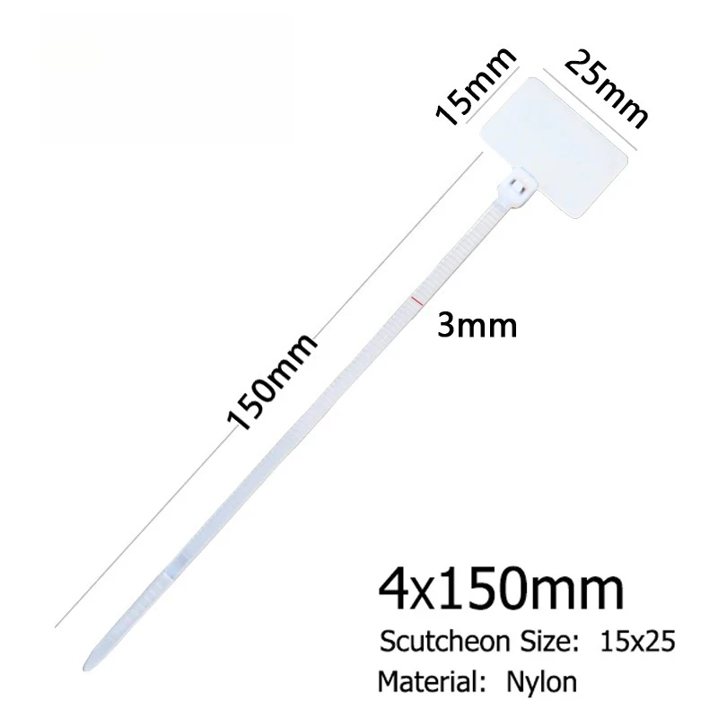 50pcs Easy Mark 4*150mm Nylon Cable Ties Tag Labels Plastic Loop Ties Markers Cable Tag self-locking Zip Ties