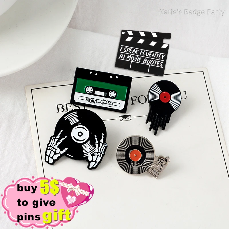 Punk Music Lovers smalto Pin buone vibrazioni nastro DJ vinile giradischi distintivo spilla spilla s Jeans camicia gioielli regali all\'ingrosso