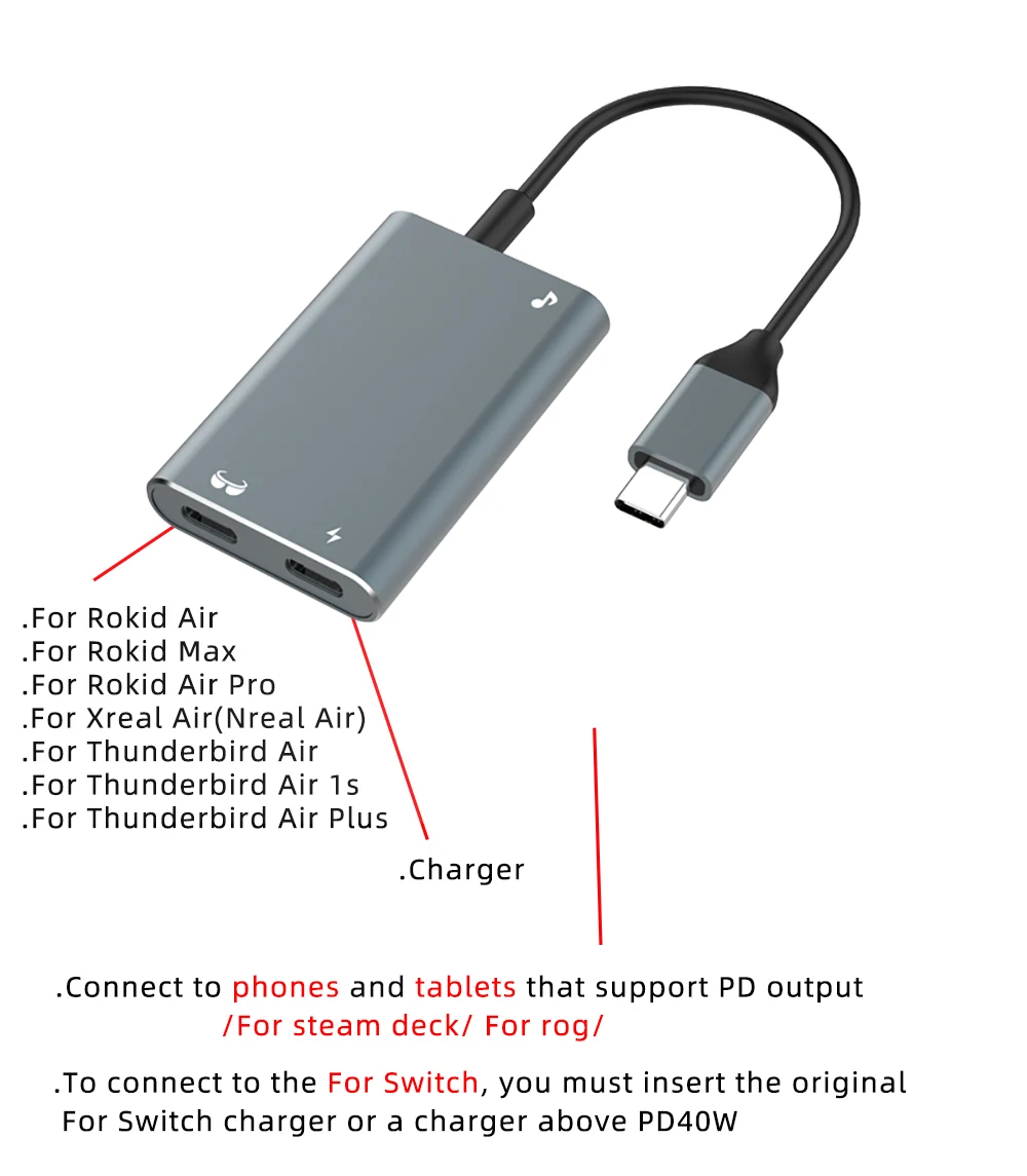 Hibloks AR Ladetriebemodul Datenkabel Typ C für XREAL Nreal Air Rokid Brille für Thunderbird Air 1S Zubehör – Detail 2