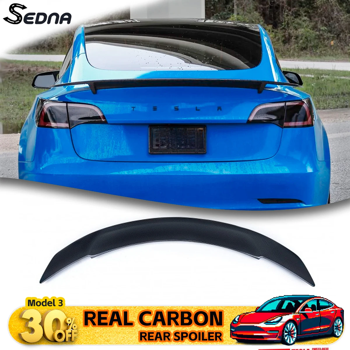 

For 2019-2023 Tesla Model 3 GT RT Trunk Spoiler Wing - Real Carbon Fiber Tailgate Flap Trim Decklid Body Kit Accessories