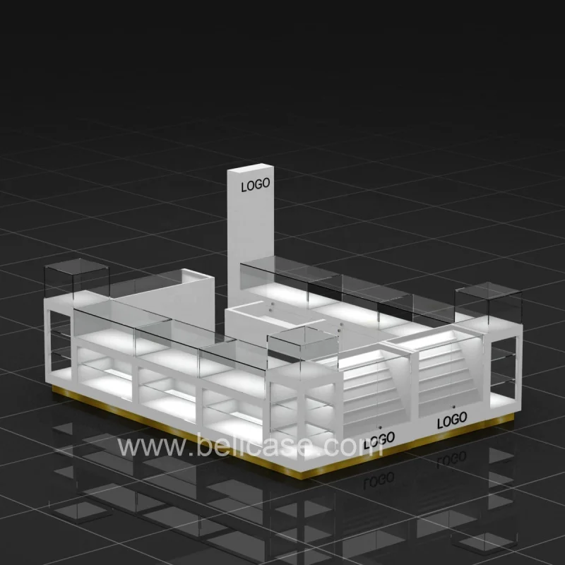 customized.Modern Design Cell Phone Kiosk Cell Phone Accessory Display Showcase Wood Mobile Counter Mall Kiosk