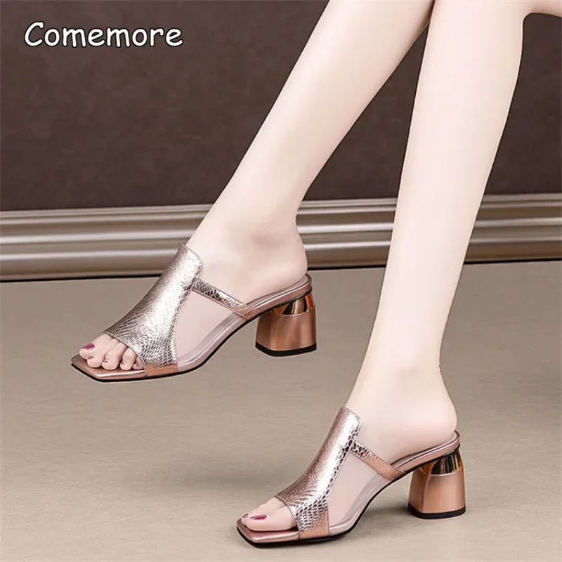 Comemore Summer Slippers Womens High Heels Slides Casual Shoes 2024 Women\'s Heel Mules Flip Flop Slides Women Sandal Sandalias