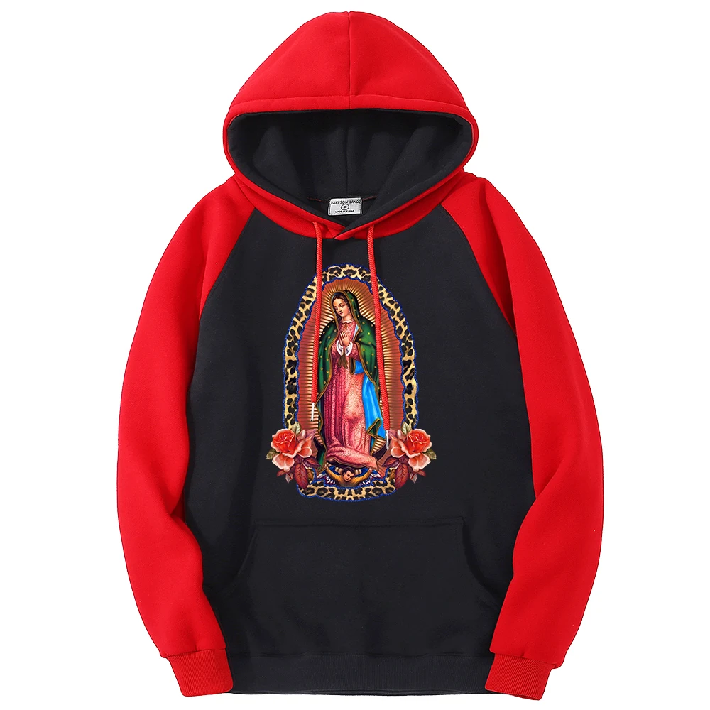 Nuestra Señora De Guadalupe Hoodies Mens Fashion Harajuku Clothes Autumn Raglan Sweatshirts Autumn Crewneck Pullover Women