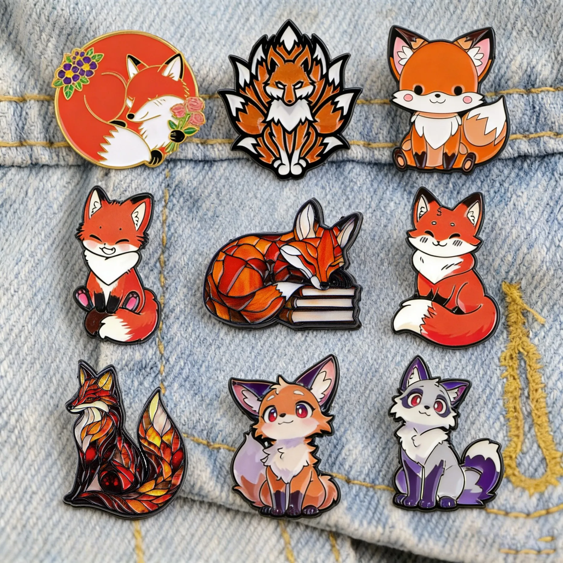 Colorful Fox Enamel Pins Cute Cartoon Glass Style Brooches for Backpacks Animal Lapel Badges for Fox Lovers & Bookish Gifts