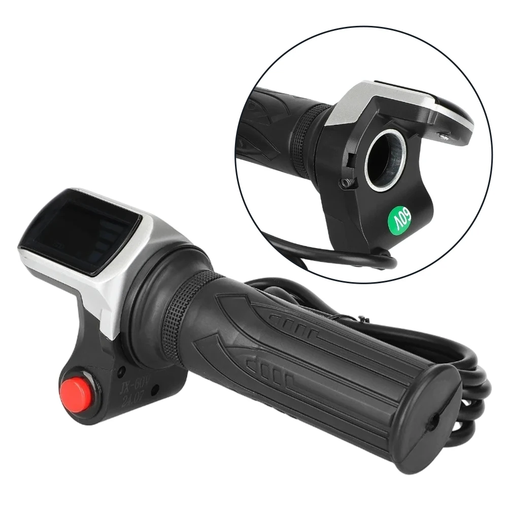 60V E-Bike Throttle Grip with LCD Display for Speed and Battery Status Includes Speed Control and Lock for Enhanced Security