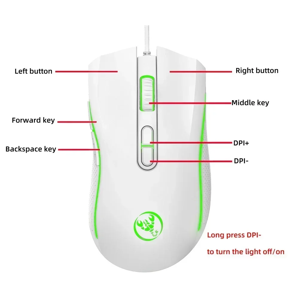 3200 DPI  A869 Optical Ergonomic 4 Level Resolution Adjustment RGB ABS Opto-electronic Wired Gaming Mouse for Laptop and PC