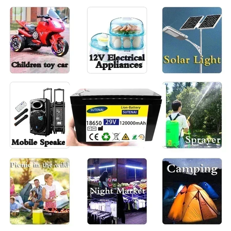 

29v 120A Li Ion 18650 Battery Electric Vehicle Lithium Battery Pack 24V- 29V 35Ah 120Ah Built-in BMS 30A High Current