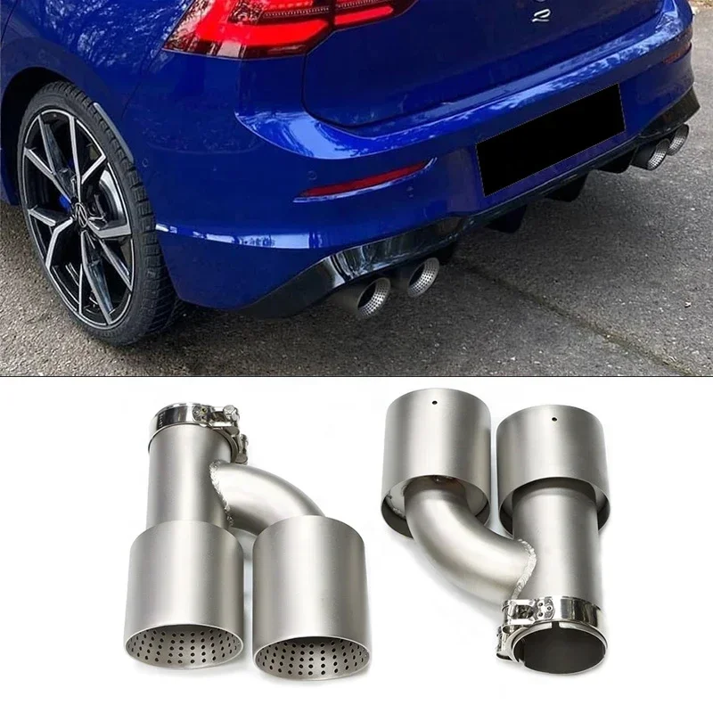 Matte Stainless Steel Dual Exhaust Tip Universal Exhaust System Muffler Tip H Shape Nozzle for Golf R MK7 GTI Exhaust