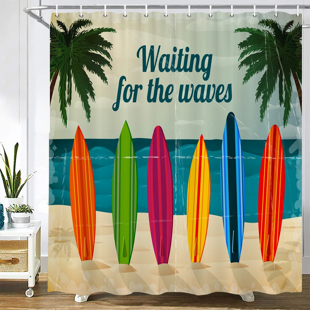 

Waterproof Shower Curtains Beach Ocean Surf 3d Bathroom Curtains With Hooks Printing Decoration 180*240cm Washable Bath Screen