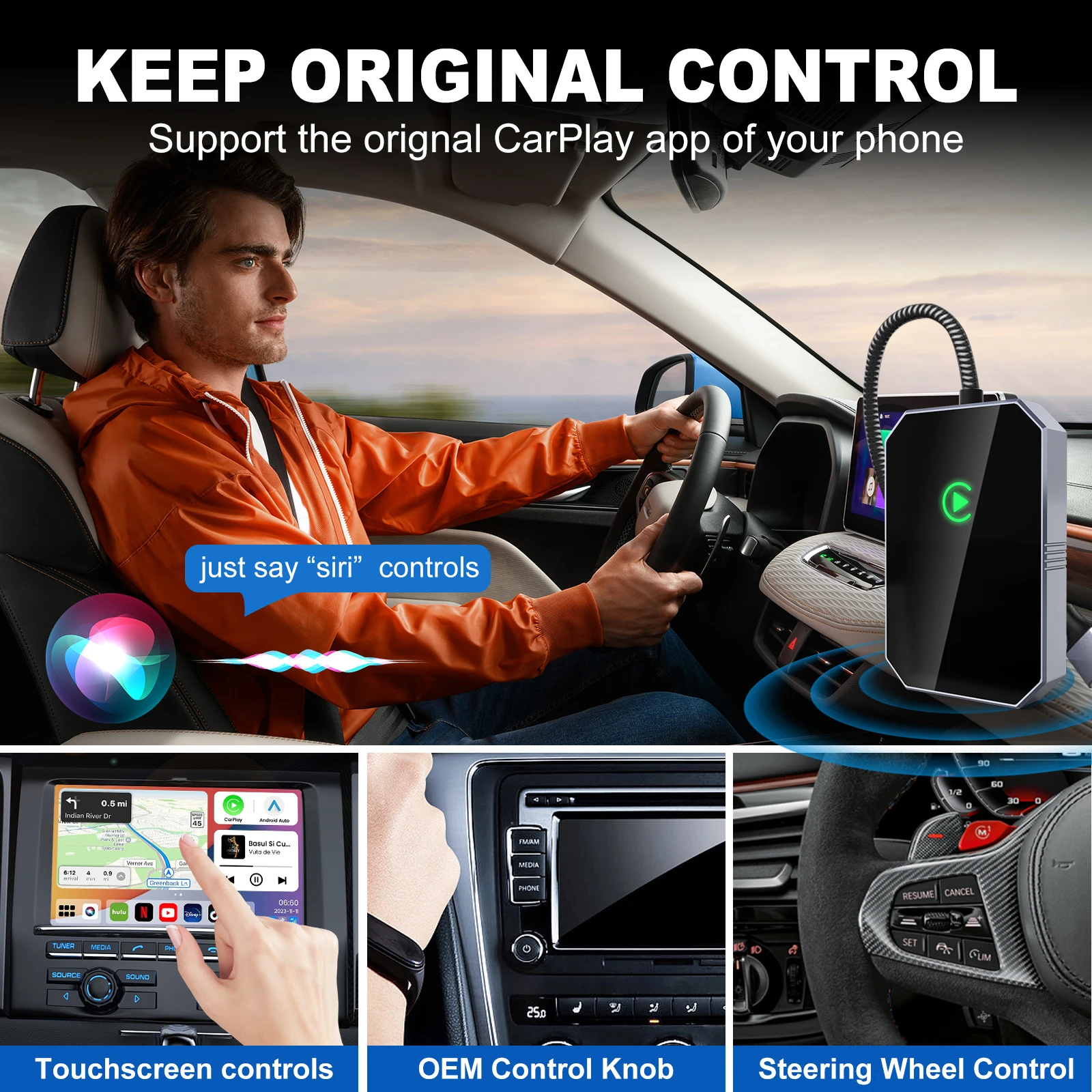 Mini Carplay Android Auto Box Wired To Wireless For BMW Toyota Honda Mazda Nissan Chevrolet Kia Ford Hyundai VW LADA