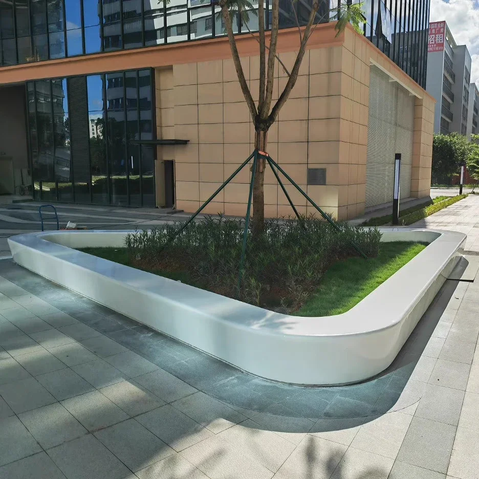 FRP Outdoor White Tree Pool Special-shaped Planting Pool Park Flower Bed Flower Pool Garden Landscape Meichen Planting Box