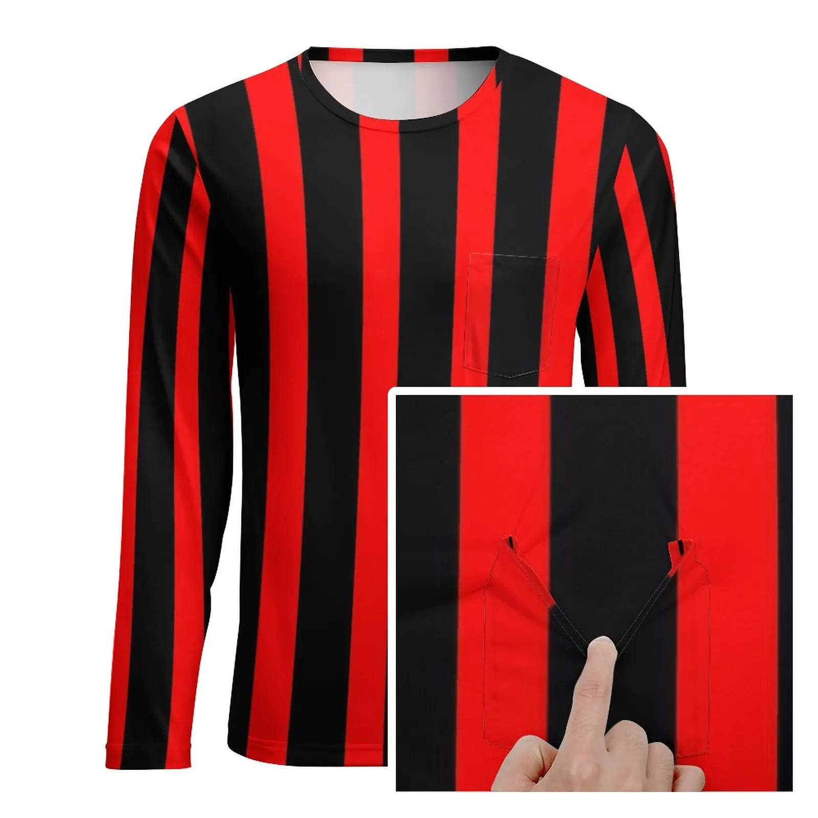 Vertical Striped T-Shirt Red and Black Print Man Cool T-Shirts Autumn Custom Tee Shirt Long Sleeve Classic Oversize Gift