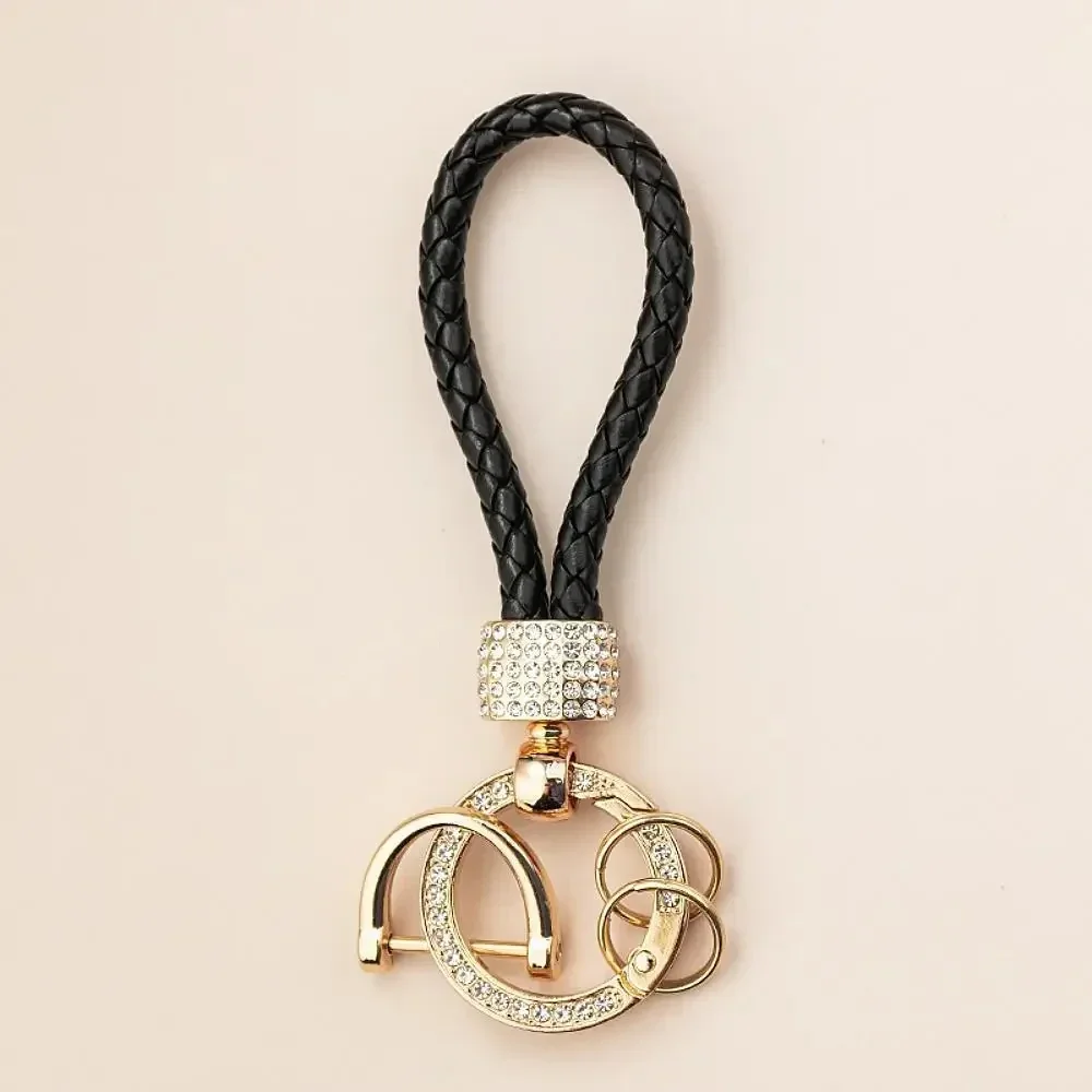 1 szt. Ręcznie robiony brelok z plecionego sznurka z błyszczącymi cyrkoniami - Stylowy, monochromatyczny brelok do kluczy samochodowych, modny dodatek