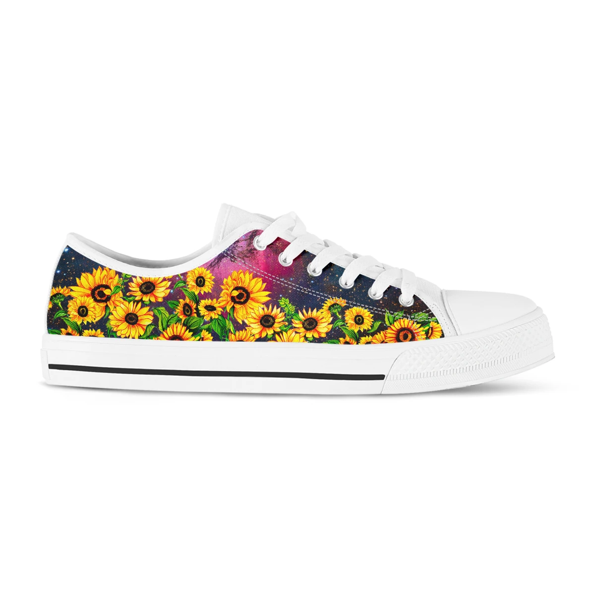 Universe Sunflower Print Black White Low Top Sneakers Women New Fashion Casual Vulcanized Shoe Classic Canvas Shoes