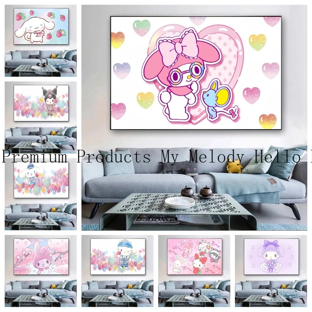 

Sanrio Poster Hello Kitty Kuromi Cartoon Anime Canvas Oil Painting Print Children's Room Art Decoration Birthday Kawaii Gift
