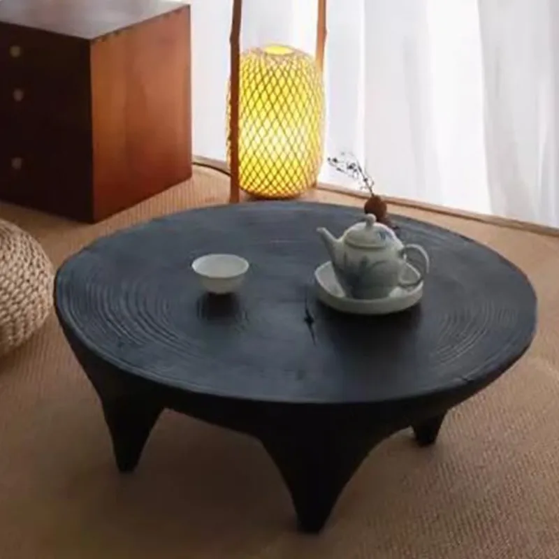 OLEVO Solid Wood Tatami Coffee Table Low Table Japanese Zen Retro Log Pier Coffee Table Small Coffee Tables Tea Table Furniture