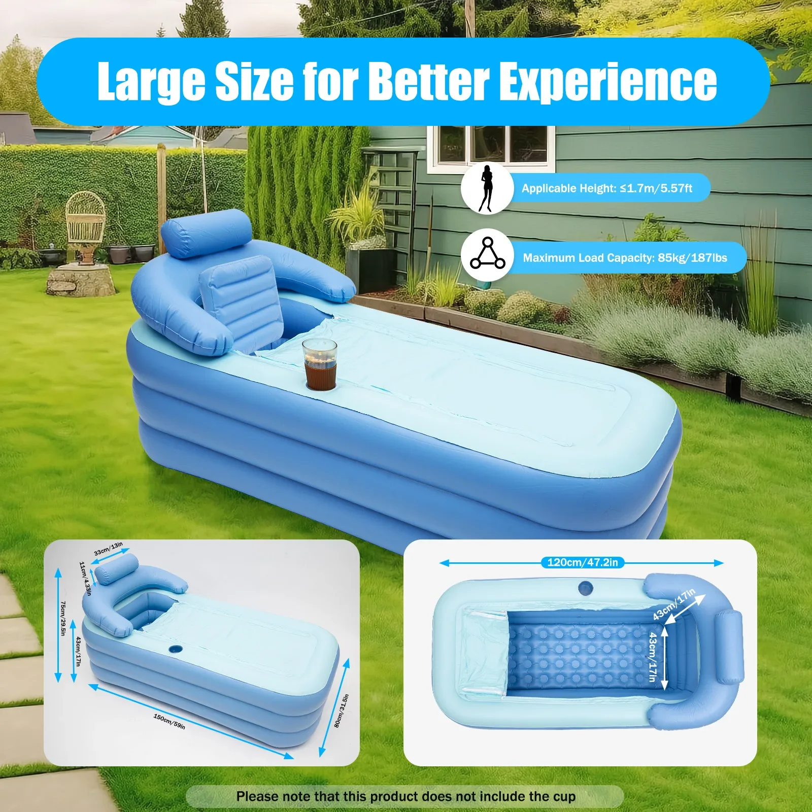 Portable Outdoor Hot Tubs with Cup Holder, Piscina Bathtub, PVC Inflatable Pool, Foldable Spa Bathtub for Adults, Children