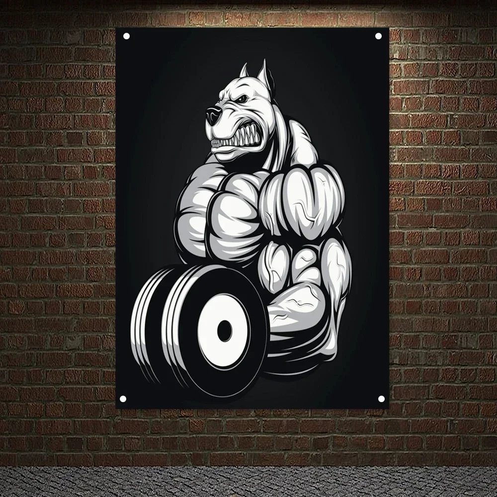 Dog Muscular Body Tapestry Flag Strong Abdominal Poster Wall Art Workout Bodybuilding Banner Gym Wall Decor Canvas Painting Gift
