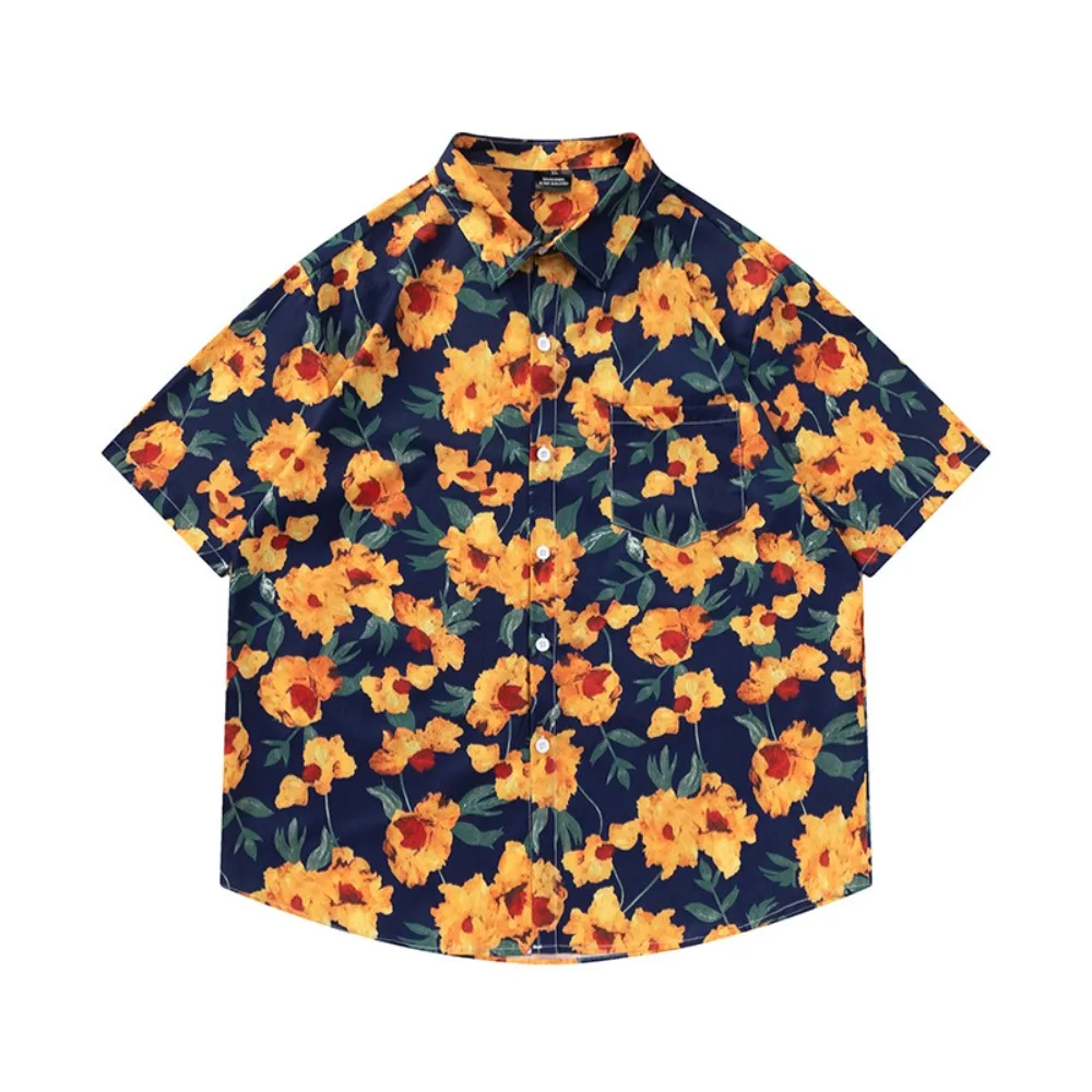 

All Match V-neck Floral Short Sleeve Shirts Y2K Button Up Flower Blouse Women Loose Retro Sweet Girls Shirts Female