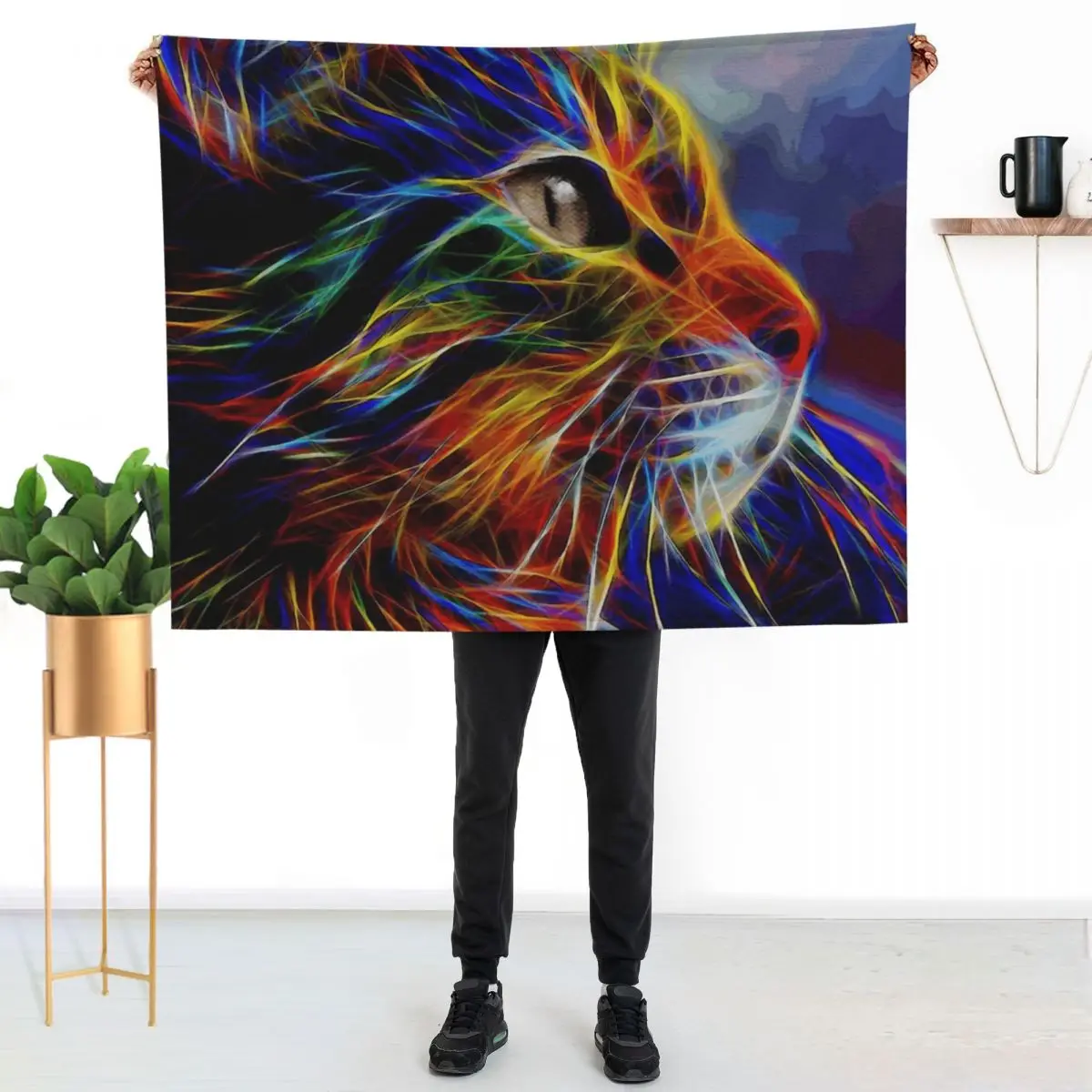 

Neon cat, cat, chat, gato, lea roche paintings Throw Blanket Shaggy Furry Soft Blanket for Bedroom Living Room