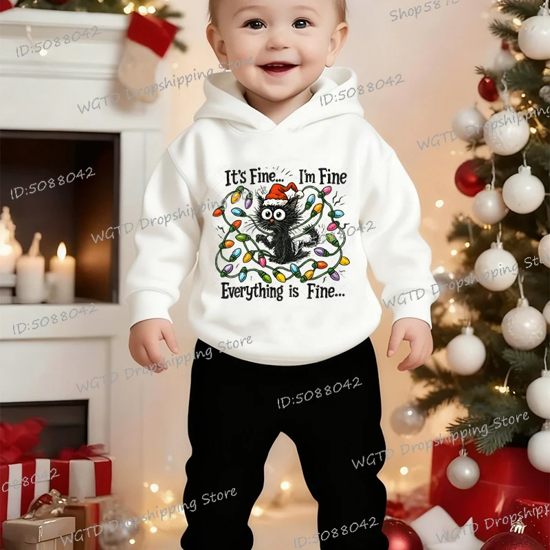 

Childrens 2 Piece Hoodies Pants Suit Cute Cat Merry Christmas Girl Boy Clothing Long Sleeve Xmas Gifts Kawaii Hoodies Sets 2026