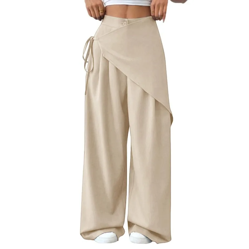 Immagine 7: Pantaloni Eleganti Irregolari da Donna, Vita Alta, Gamba Larga, Nuova Moda, Tinta Unita, Casual