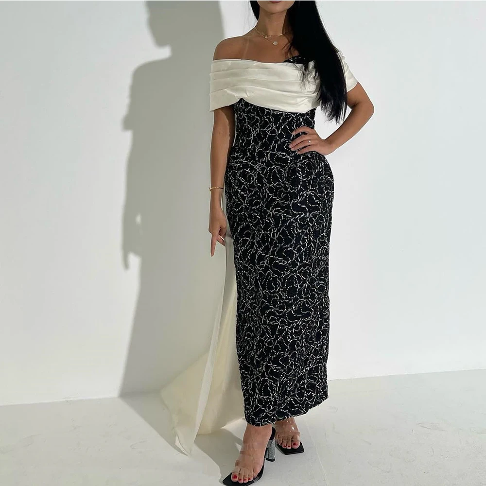 

Customized Fashion Jersey Straight Off the Shoulder Evening Dress Temperament Ankle Length платье вечернее Saudi Arabia 2024