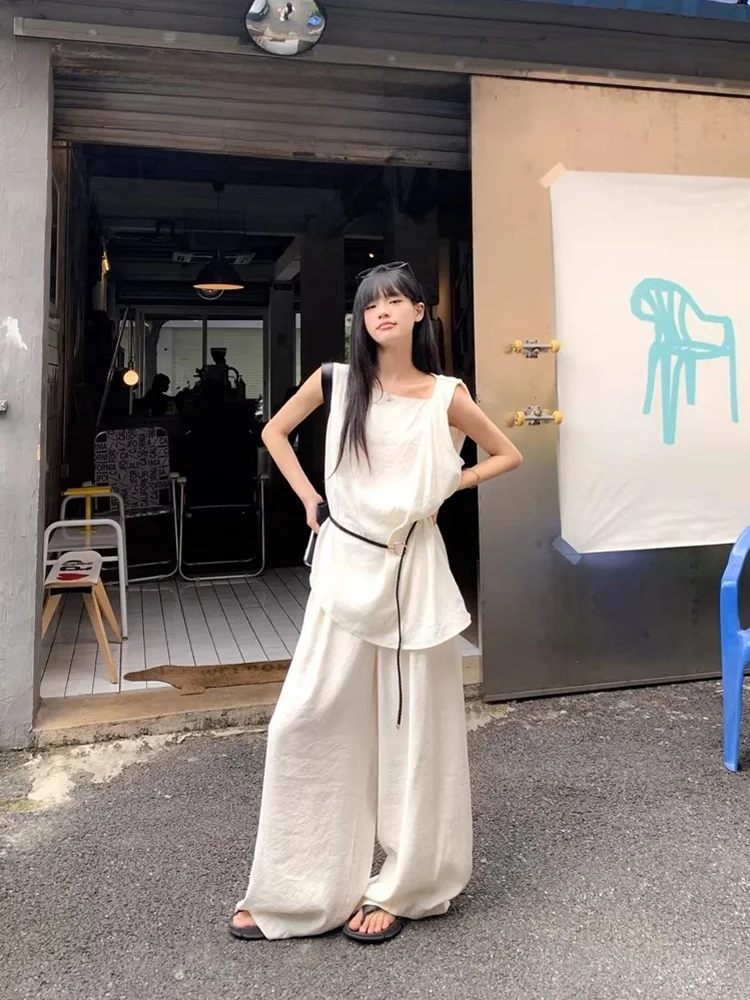 

Новинка! Летний повседневный комплект для женщин: свободный жилет, длинные брюки и верхняя одежда средней длины с высокой талией.