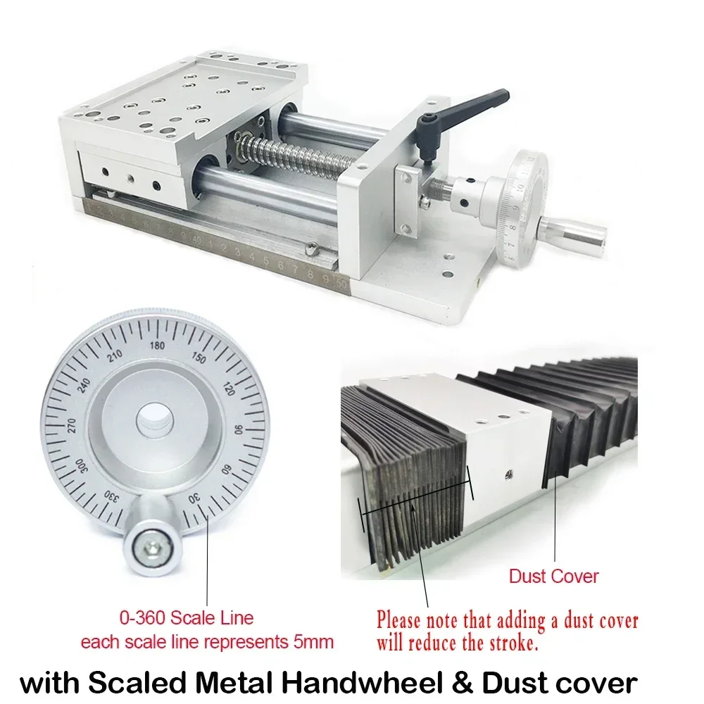 CNC Aluminum Linear Movement Module Platform Dust Cover Heavy Load SBR Guide SFU1605 /1610 100-1000mm Stroke Handwheel Slide