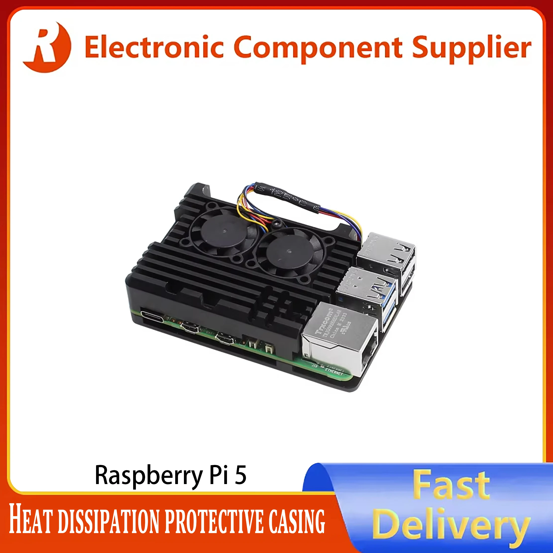Raspberry Pi 5 Dual-Fan Cooling Case Raspberry Pi 5 Aluminium Alloy Heat Dissipation Protective Enclosure