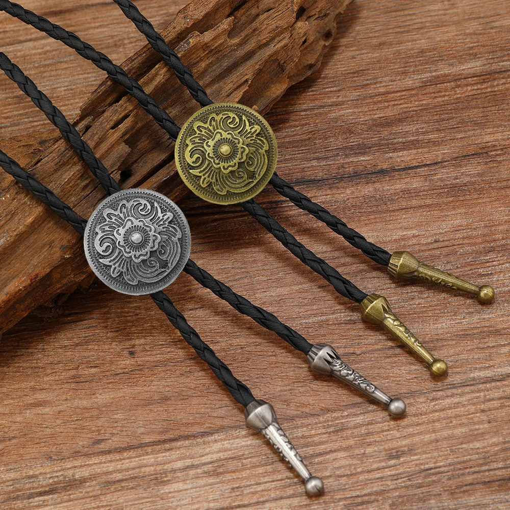 Vintage Western Cowboy Bolo Tie Carving Necktie Punk Necklace Costume Accessory Men's Leather Bola Tie Jewelry Gift