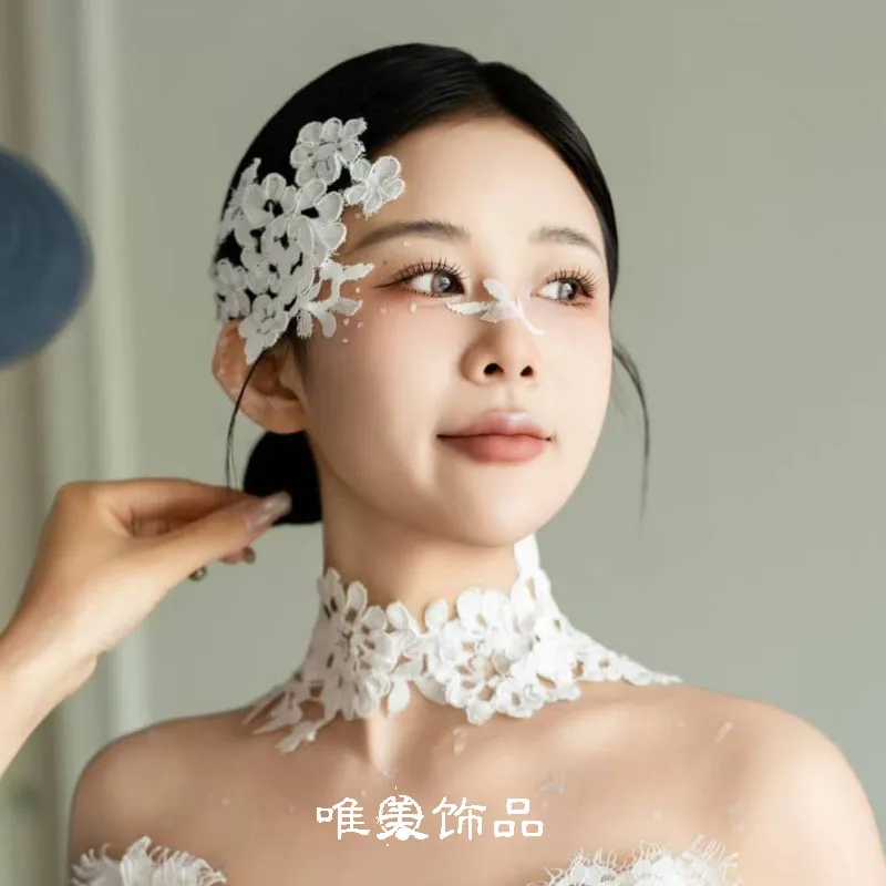 

Невеста, Япония и Южная Корея, новая белая кружевная нашивка, свадебная основная пряжа, моделирование студийного фото, головной убор, аксессуары