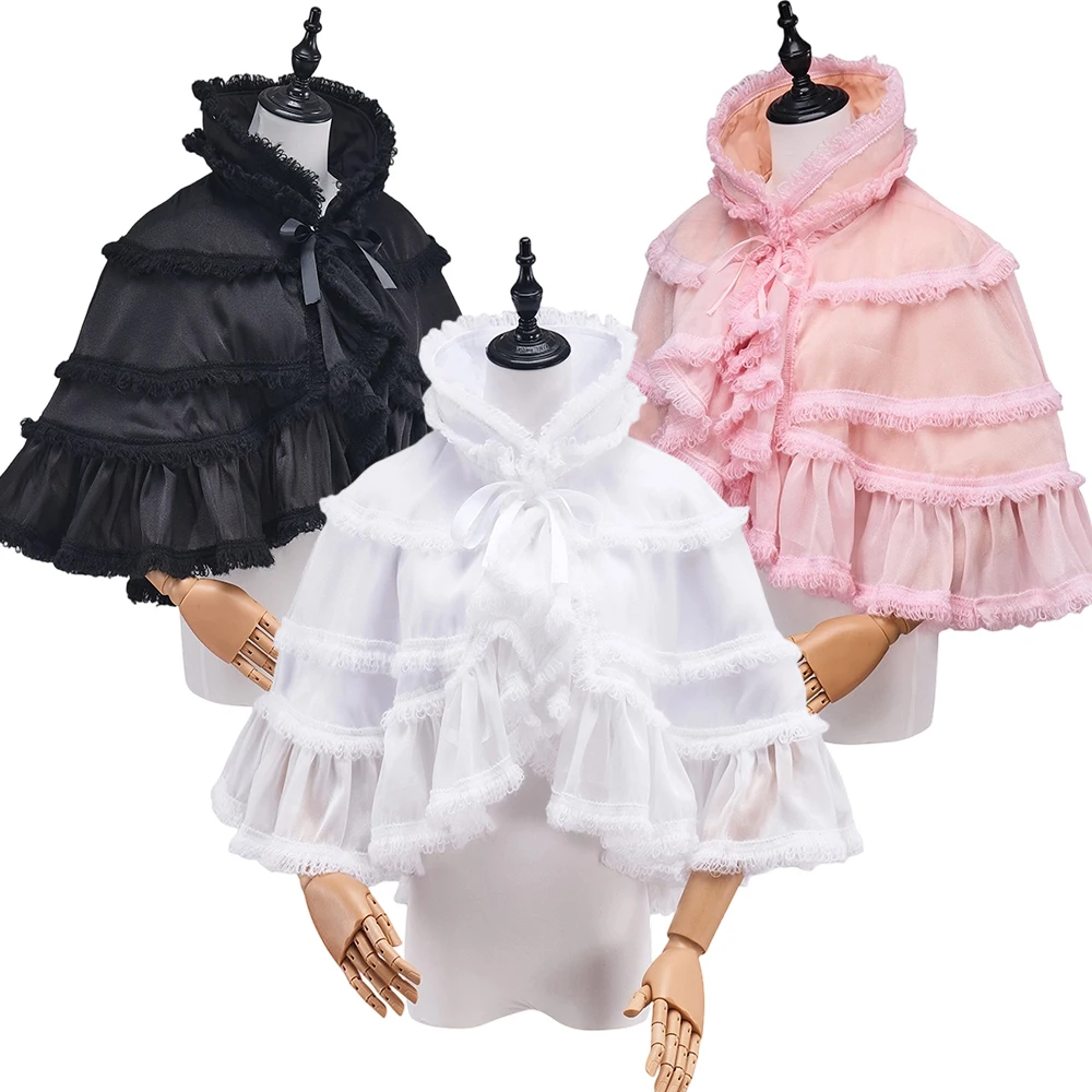 

Исторический королевский прогулочный плащ, викторианская королевская принцесса, готическая Лолита, накидка с воротником-стойкой, Хэллоуин, Рождество, сказочная накидка с рюшами