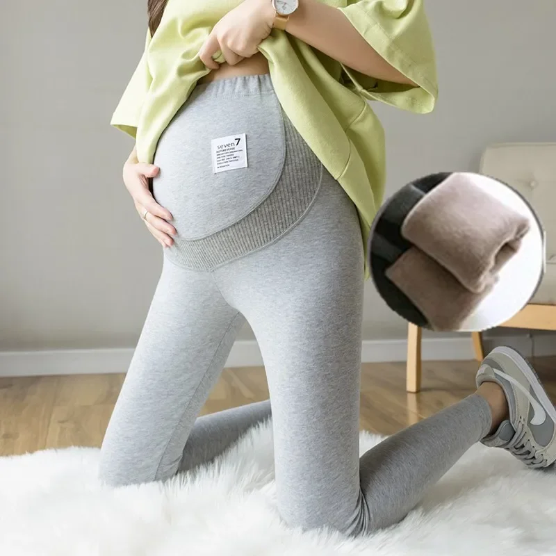 Winter Dense Thick Warm Plus Velvet Cotton Maternity Legging Thermal Fleece Belly Pants Clothes for Pregnant Women Pregnancy