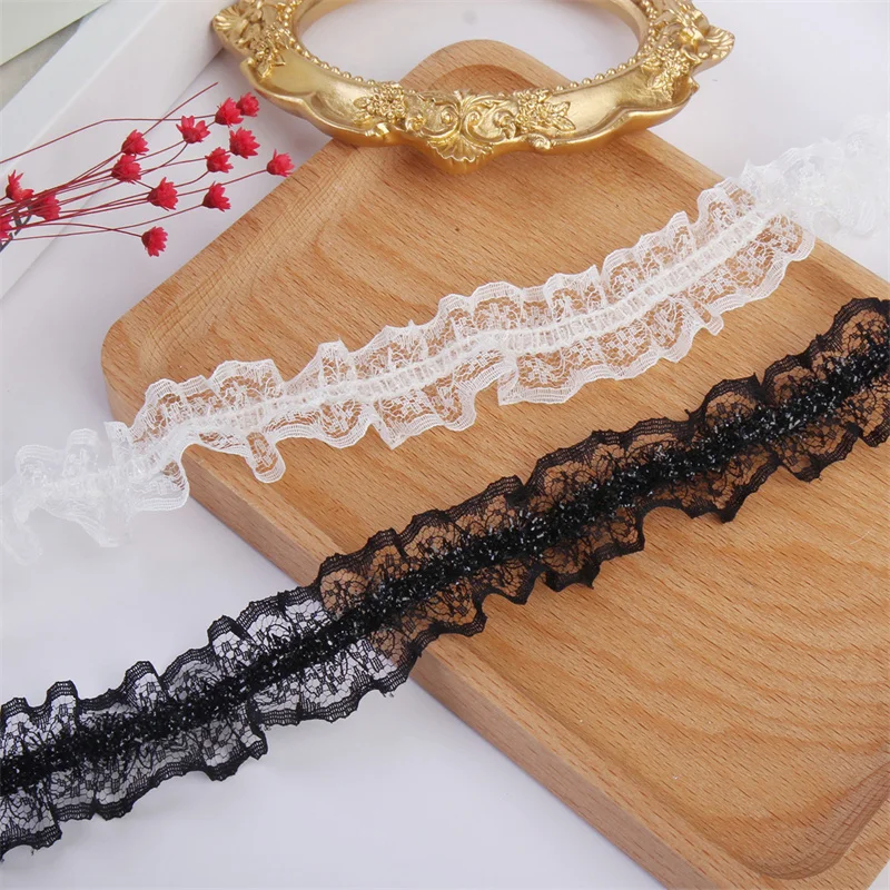 3CM Wide White Black Mesh Elastic Lace Ruffle Trim Embroidered Ribbon Clothes Hemline Dresses Collar Sewing DIY Apparel Decor