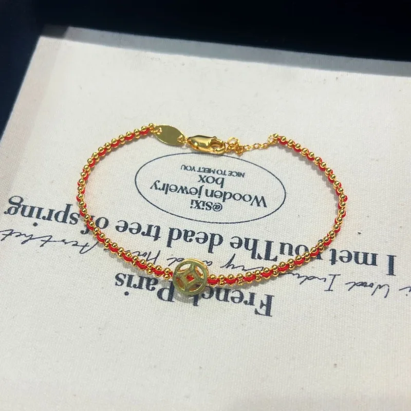 French String Coin Bracelet for Women Snake Year Zodiac Fortune Bead Cord Wristband Good Luck Charm Adjustable Jewelry Gift Her