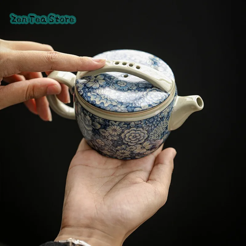 Old Clay Blue And White Hanwa Pot Home Chinese Ceramic Teapot Kung Fu Tea Set Tea Kettle Tea Infuser