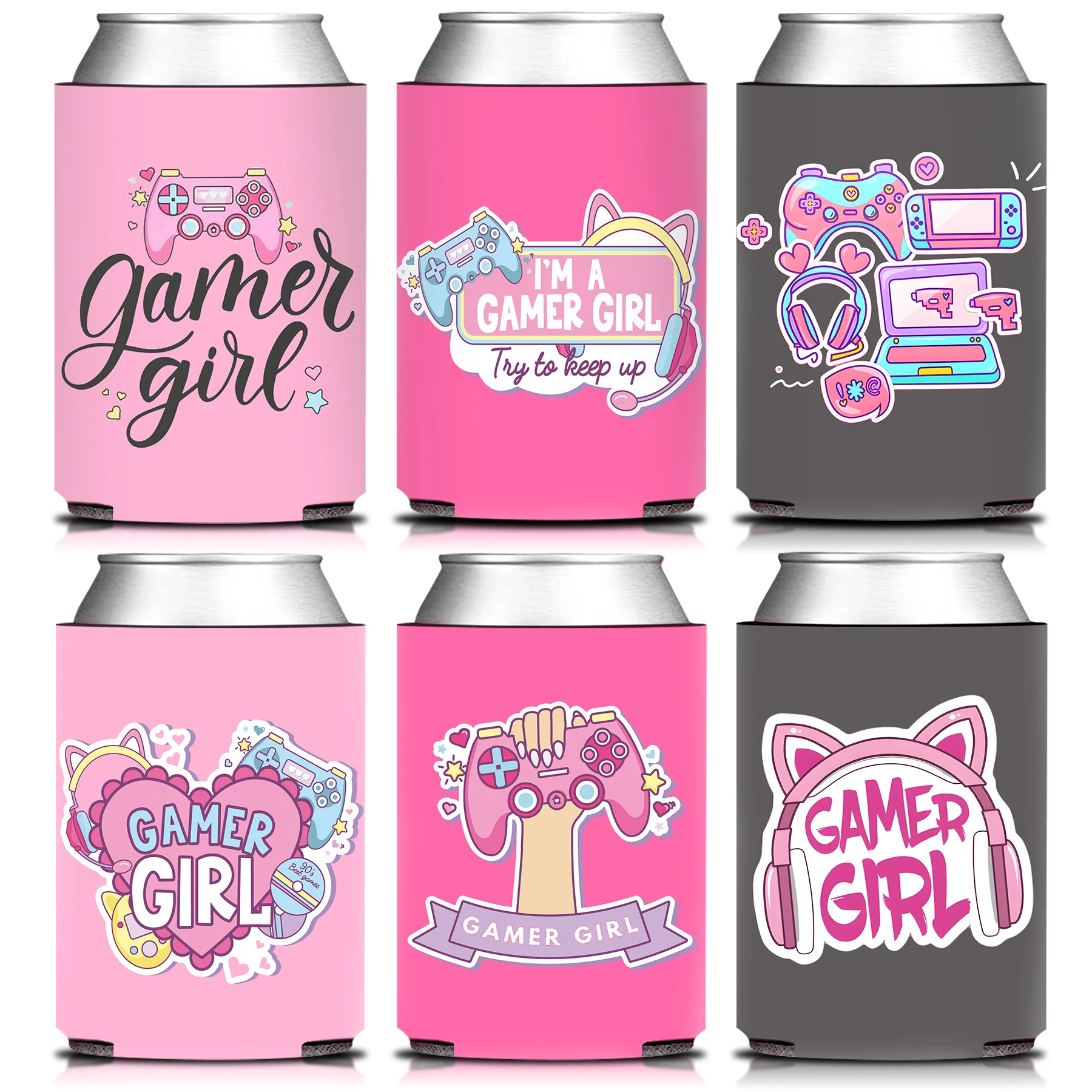 12 pezzi, le ragazze del videogioco rosa possono raffreddare le maniche decorazioni per feste forniture-Cutie Sweet Happy Game Day bevanda può