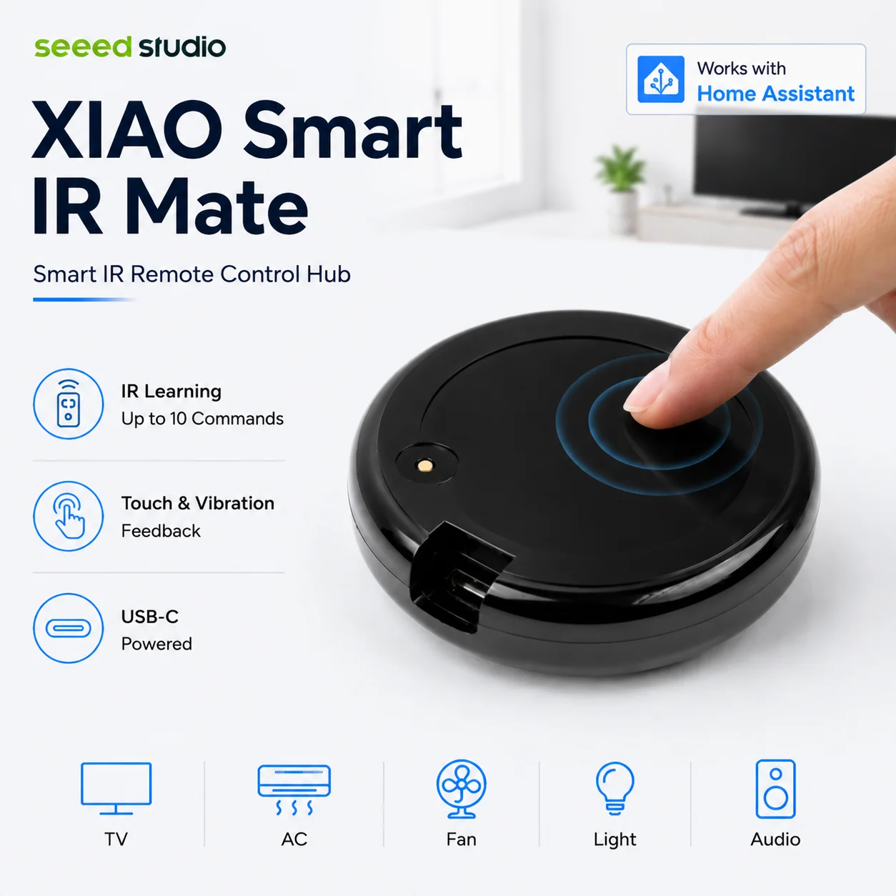 XIAO Smart IR Mate Inteligentny Hub Pilot na Podczerwień do Home Assistant, Rdzeń ESP32-C3, Nauka Jednym Dotknięciem, Wibracyjne Powiadomienia