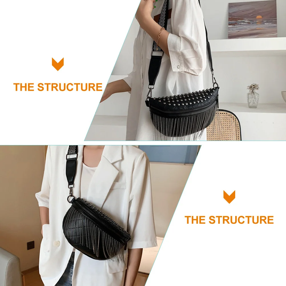 

Women Rivet Studded Crossbody Bag Trendy Tassel Shoulder Purse Spacious Chest Bag Coin Cash Cellphone Pouch for Outdoor