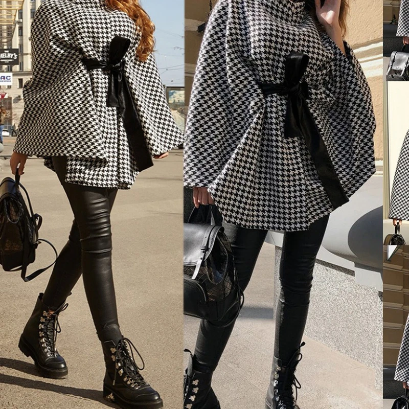 

Новое женское пальто осень/зима 2029, шерстяное свободное пальто с поясом с узором «гусиные лапки», верхнее пальто