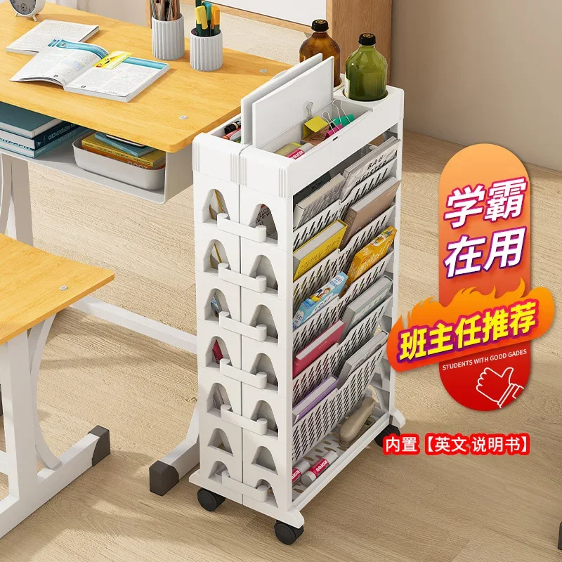 

Floor to floor simple multi-layer book storage display rack, small cart under the table, movable bookshelf against the wall