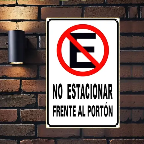 Vintage "No Estacionar Frente Al Portón" No Parking Spanish Metal Tin Sign Retro Warning Wall Decor for Gate