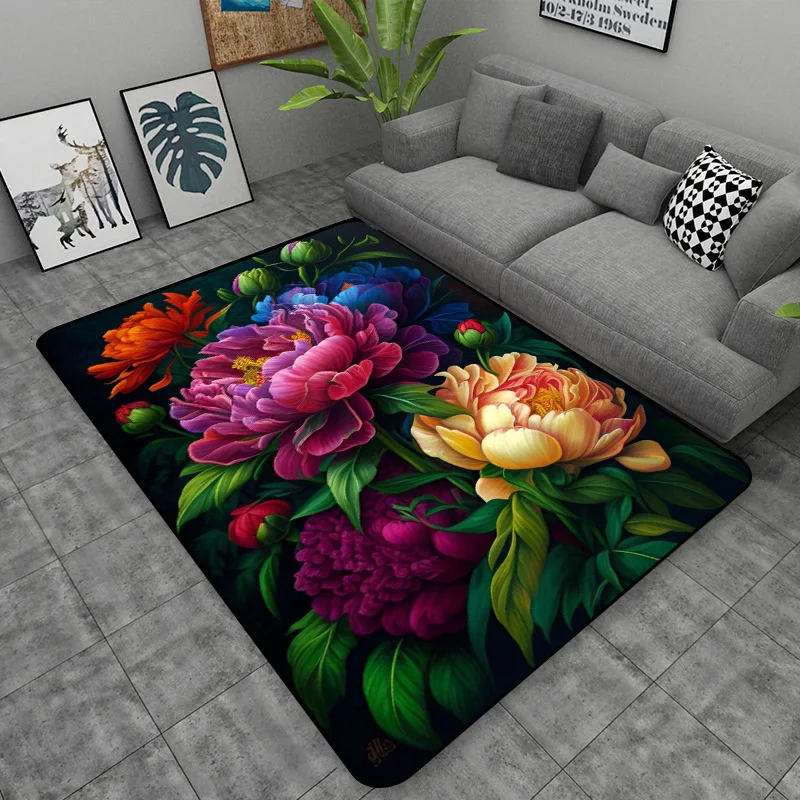 Rose Camellia Lily Sunflower Tulip Carpet Living Room Bedroom Flower Floor Mat