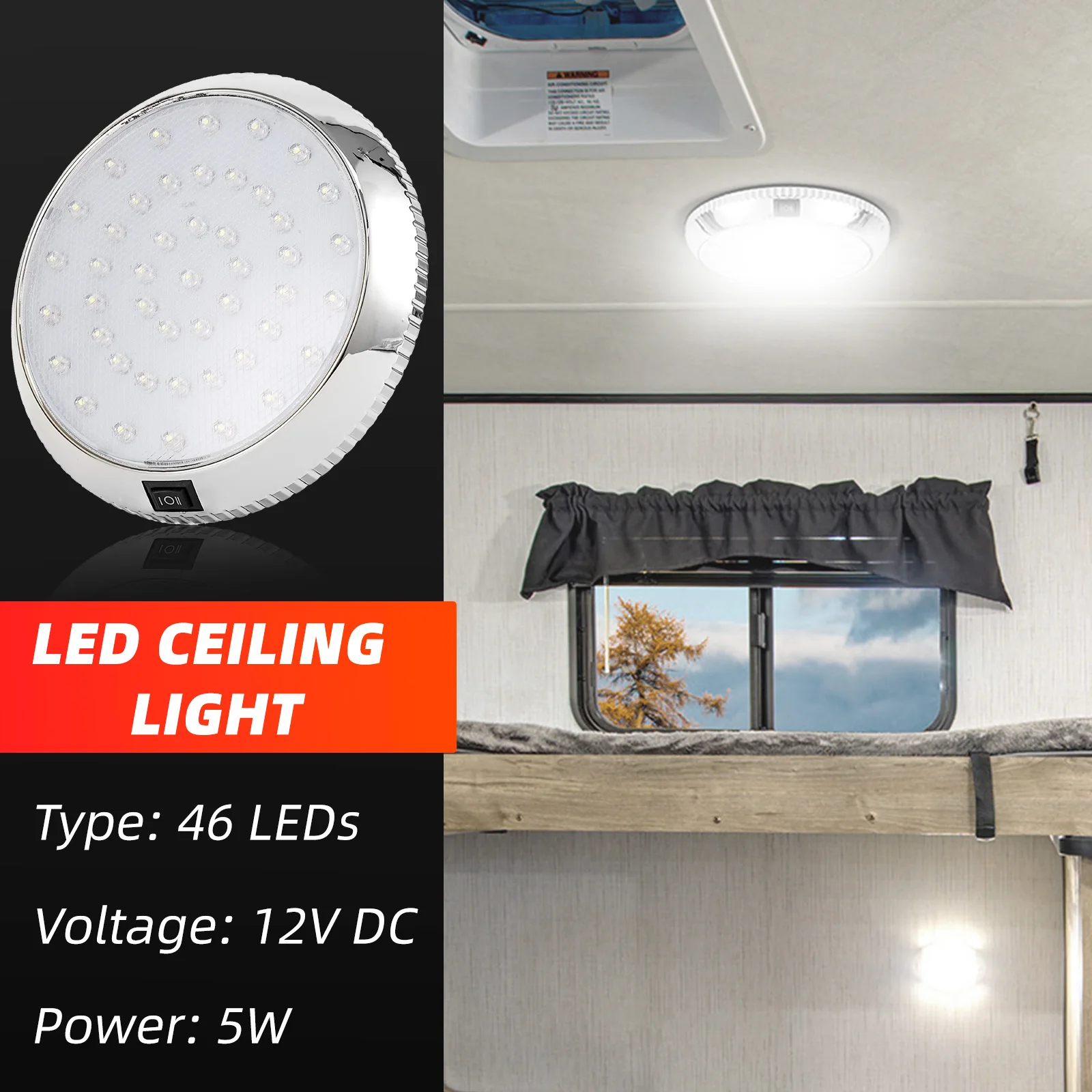 12 В 46 светодиодный караван RV круглый потолочный купольный светильник автомобильный потолочный светильник внутреннего освещения с выключателем для кемпера, фургона, автодома, лодки, лампы