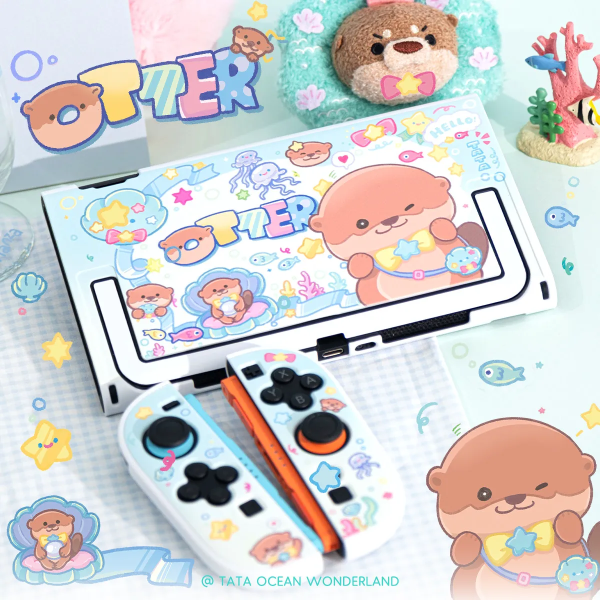 Original Switch 2 Protective Case Split Hard Shell Cute Cartoon Otter Print Game Console Accessories