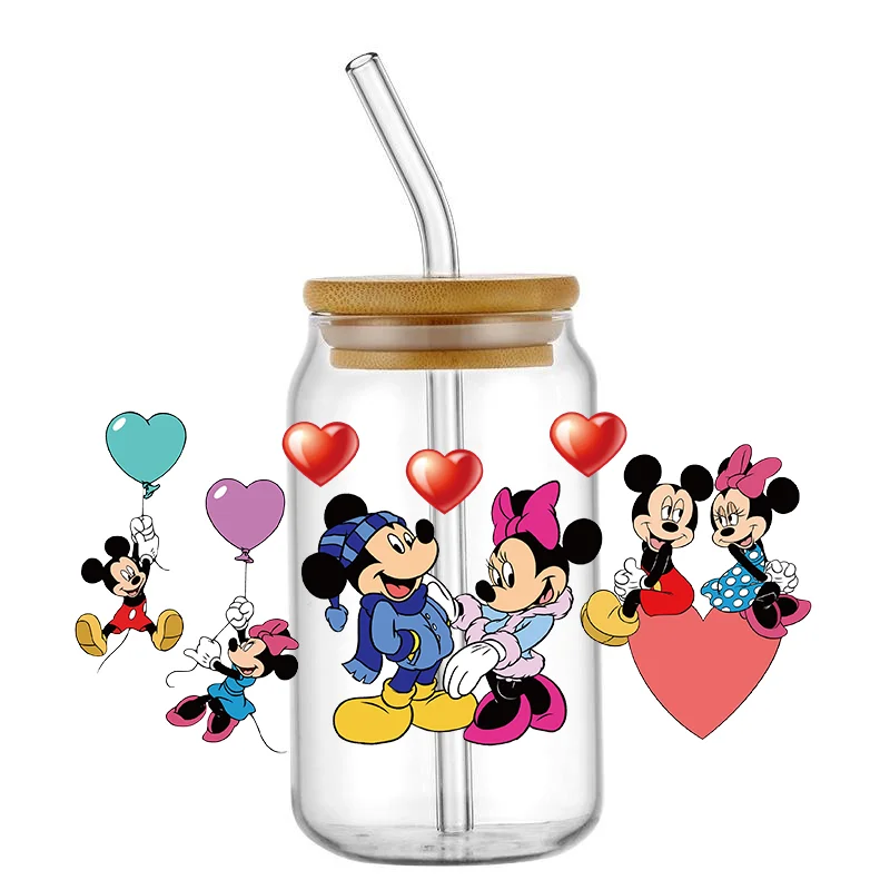 3D Cartoon mickey 16OZ Waterproof UV DTF Cup Wraps Transfer Sticker For Glass Libbey Can Bottle Selfadhesive Washable DIY Custom