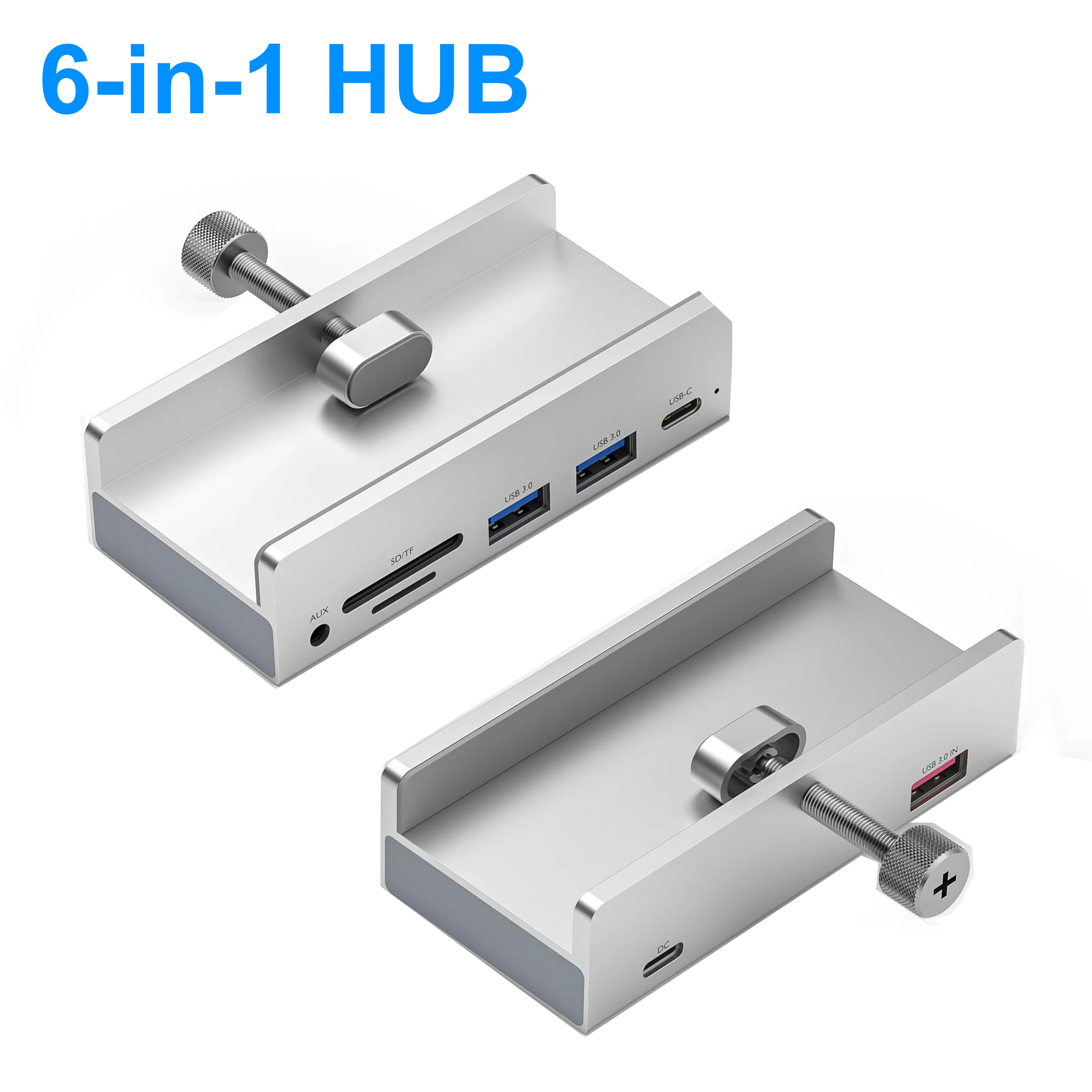 6-IN-1 Clip-type USB 3.0 HUB with Power Supply USB3.0 Splitter Adapter Multi Splitter 5G High Speed Data Transmission for Laptop